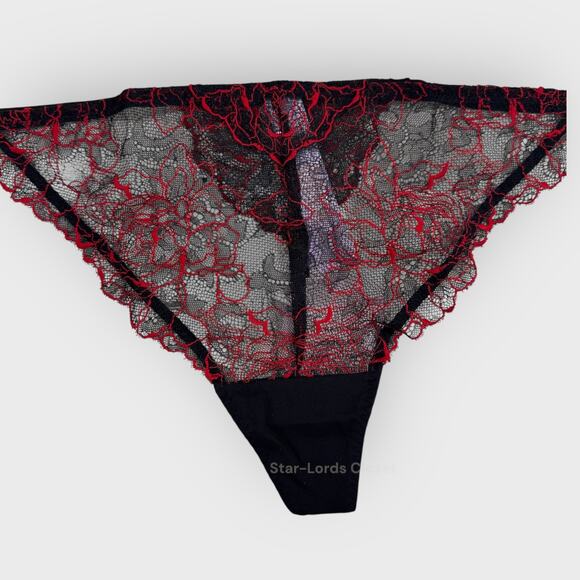 Savage X Fenty Embroidered Lace G String 1X Black Red Gothic Lingerie Romance - Picture 4 of 7
